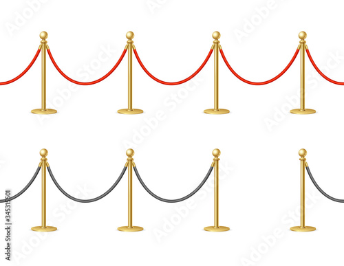 Realistic Detailed 3d Shiny Metal Barrier Rope Set. Vector