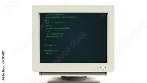 Hacker code scrolling on a retro computer screen terminal