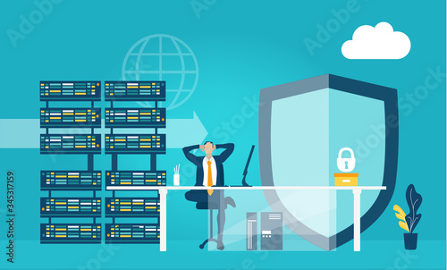 Canvas Print Successful businessman in the server room