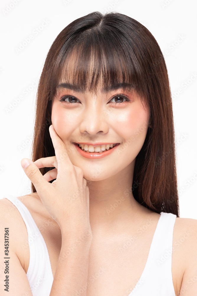 Young Beautiful Asian woman smile touching soft cheek with clean and fresh skin Happiness and cheerful with positive emotional,isolated on white background,Beauty Cosmetics and spa Treatment Concept Young Beautiful Asian woman smile touching soft cheek with clean and fresh skin Happiness and cheerful with positive emotional,isolated on white background,Beauty Cosmetics and spa Treatment Concept