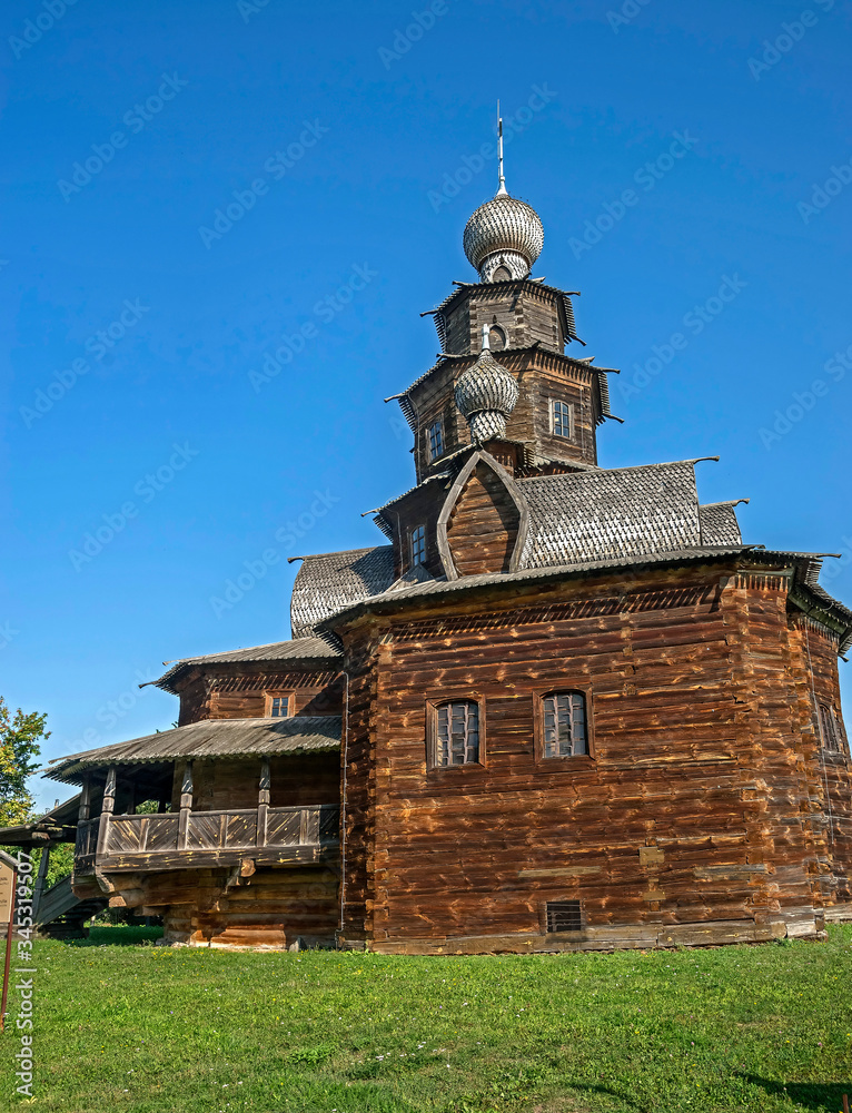 Transfiguration wooden church, Museum in the city of Suzdal, Russia. Year of construction - 1756