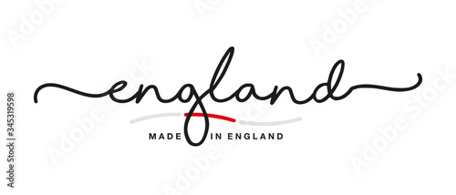 Made in England handwritten calligraphic lettering logo sticker flag ribbon banner