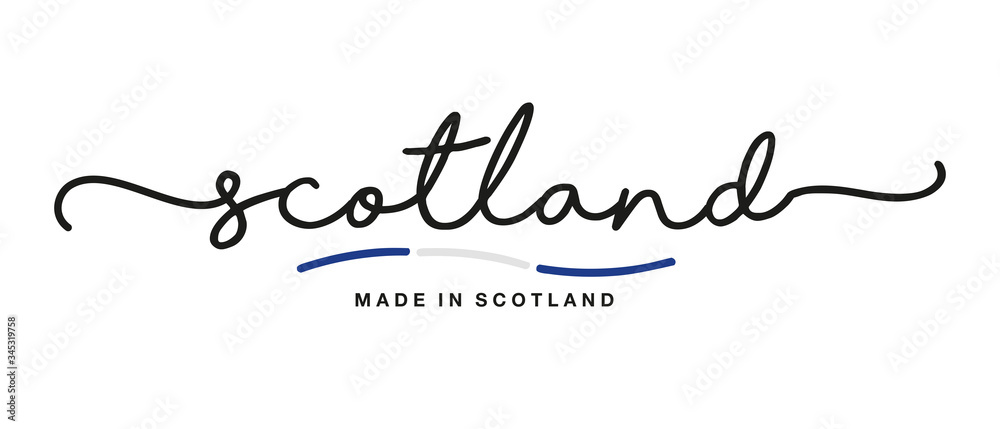 Made in Scotland handwritten calligraphic lettering logo sticker flag ribbon banner Made in Scotland handwritten calligraphic lettering logo sticker flag ribbon banner