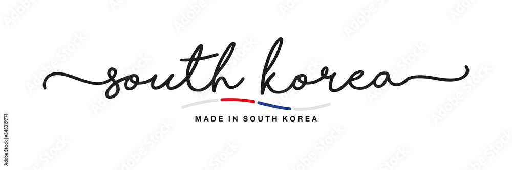 Made in South Korea handwritten calligraphic lettering logo sticker flag ribbon banner Made in South Korea handwritten calligraphic lettering logo sticker flag ribbon banner