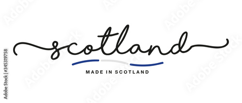 Made in Scotland handwritten calligraphic lettering logo sticker flag ribbon banner