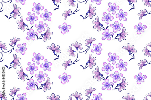 Cute floral seamless pattern, set of fantasy flowers of modern coloring on a white background, vector illustration for fabric design, wallpaper.