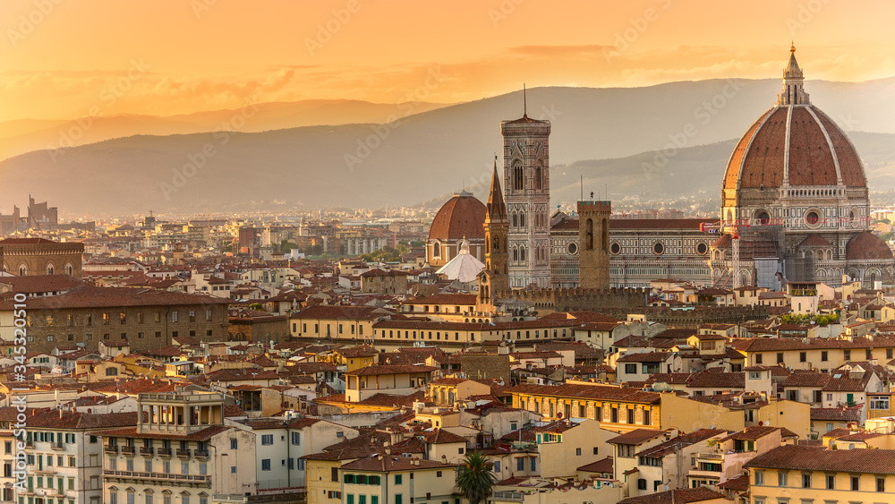 View of Florence after sunset from Piazzale Michelangelo, Florence. Tuscany, Italy