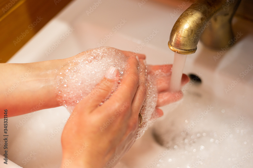 Hand wash with soap, cleanliness and hygiene
