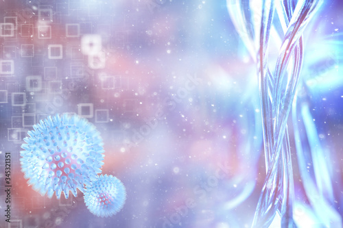 virus concept  abstract biology background  blurred background and coronavirus virus model