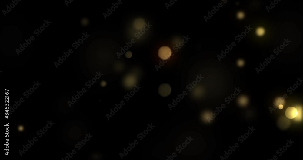 Bokeh light gold shine, seamless video backgrounds set of 10 abstract blur effects. Golden yellow glitter particle flares with bright glowing shiny light bokeh sparkles on black background