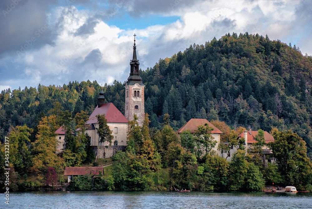 The picturesque island in the middle of Lake Bled, Slovenia The picturesque island in the middle of Lake Bled, Slovenia
