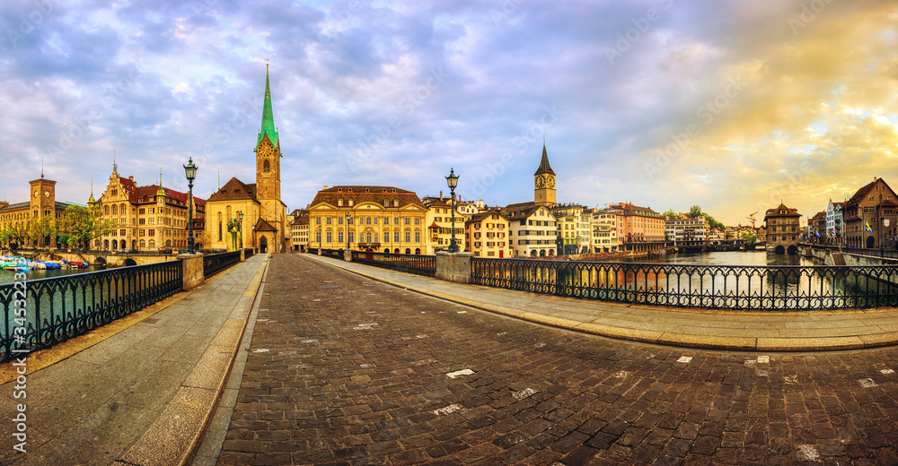 Panorama of Zurich city center, Switzerland