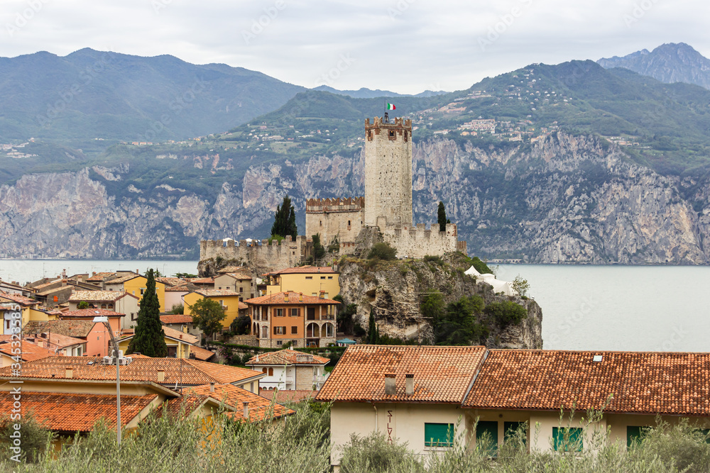 The Malcesine town and the Scaliger Castle fortress, in Veneto, northern Italy