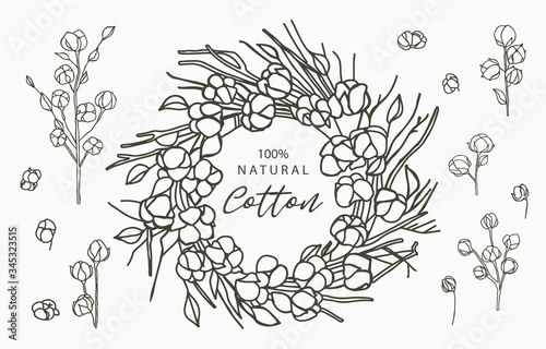 Black cotton logo collection with leaves,geometric.Vector illustration for icon,logo,sticker,printable and tattoo