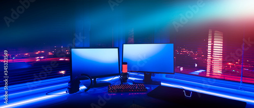 Room with neon lights. Game...