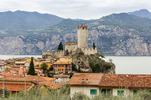 The Malcesine town and the Scaliger Castle fortress  in Veneto  northern Italy
