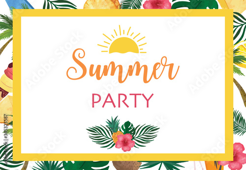 Collection of summer background set with fruit,flamingo,coconut tree.Editable vector illustration for New year invitation,postcard and website banner