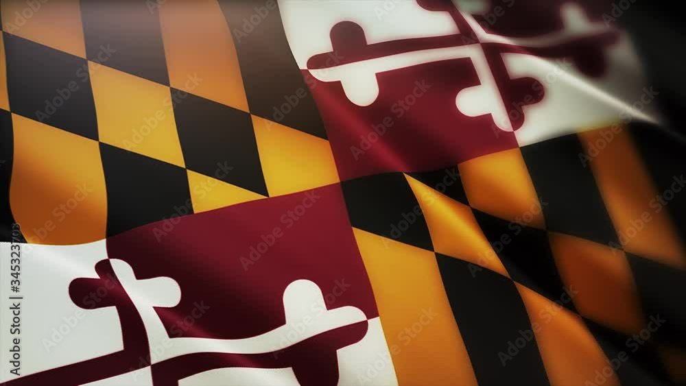 4k Maryland flag;State in United States America;cloth texture slow seamless loop waving with visible wrinkles in wind USA sky background.A fully digital rendering;animation loops at 40 seconds.