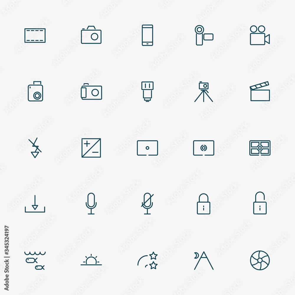25 camera and video line icons