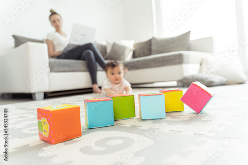 Mother working from home -Quarentine - Stay Home - Home office