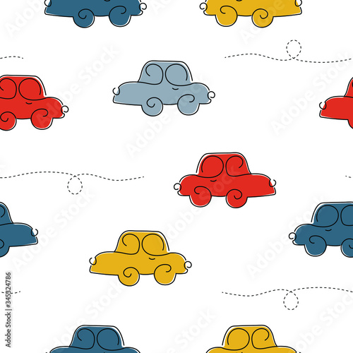 Vehicle seamless pattern hand has drawn Abstract background of colorful vintage automobile line Design used for fabric, fashion, textile, graphic, publication, vector illustration
