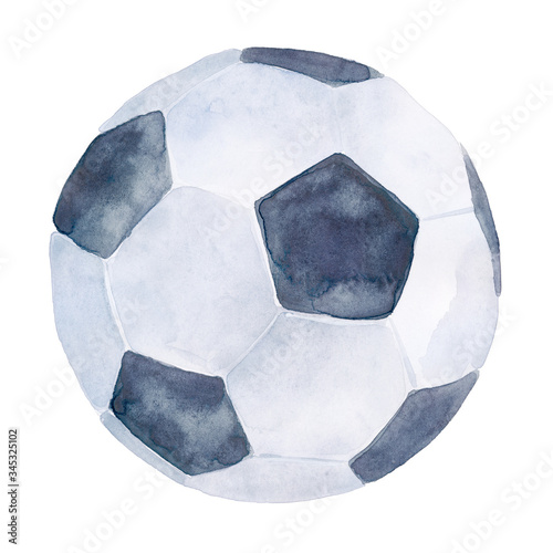 hand-drawn watercolor illustration: soccer ball isolated on white background