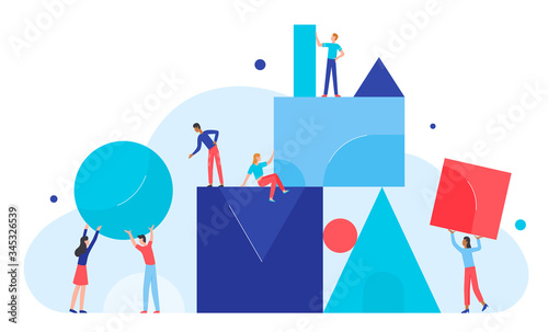 Teamwork concept vector illustration. Cartoon tiny people team work together, brainstorming on business problem task, partner characters connect figures. Business idea, partnership isolated on white