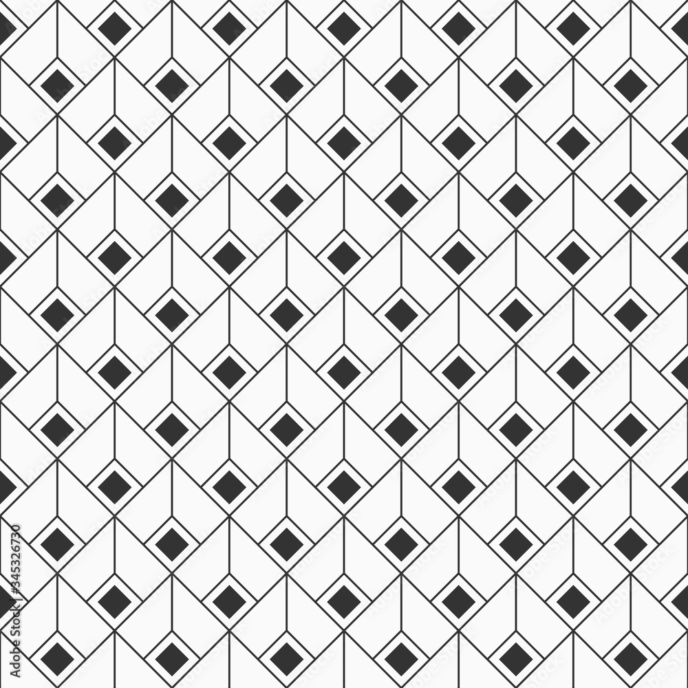 Fototapeta premium Abstract rhombuses seamless pattern. Repeating ethnic ornament. Art Deco style. Ancient mosaic. Digital paper, web, textile print, package. Vector monochrome background.
