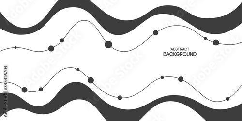 Abstract background, poster, banner. Composition of amorphous forms, dynamic waves, lines and dots. Vector monochrome illustration in flat style.