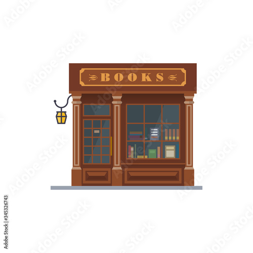 Vintage book store building facade flat design vector illustration