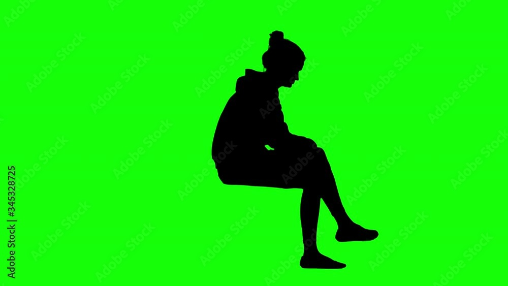 Bored College Student Waiting in Line Sitting on a Chair Green Screen Silhouette Bored College Student Waiting in Line Sitting on a Chair Green Screen Silhouette