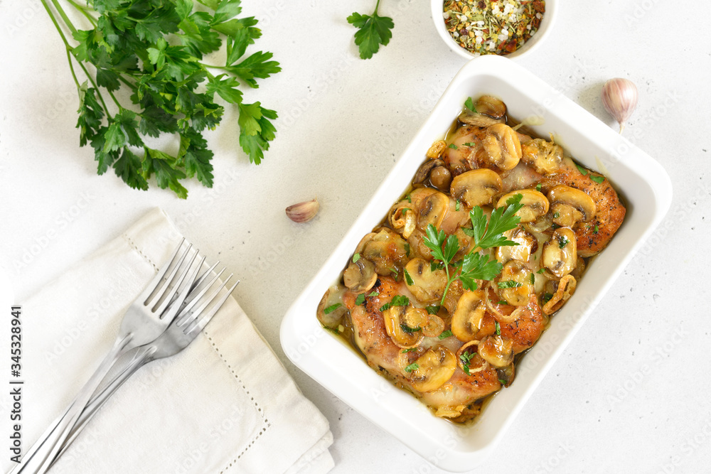 Stewed chicken breast with creamy mushroom sauce Stewed chicken breast with creamy mushroom sauce