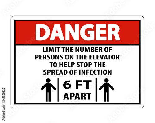 Danger Elevator Physical Distancing Sign Isolate On White Background,Vector Illustration EPS.10
