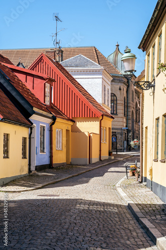 Fototapeta Naklejka Na Ścianę i Meble -  Typical architectural street scene from the small Swedish city Ystad in south Sweden.