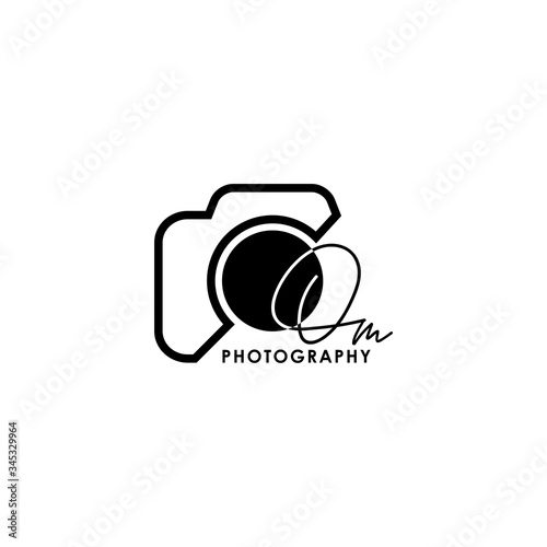 Initial Letter OM with camera. Logo photography simple luxury vector.