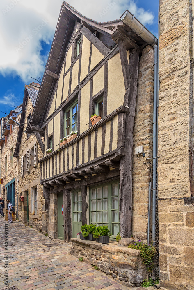 Dinan, France. Facades of buildings on the medieval Jerzual street