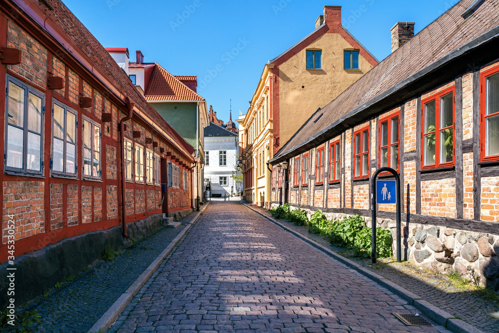 Typical architectural street scene from the small Swedish city Ystad in south Sweden.