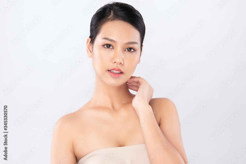 Beautiful Young Asian Woman with Clean Fresh Skin. Face care, Facial treatment, Cosmetology, beauty and healthy skin and cosmetic concept, woman beauty skin isolated on white background Beautiful Young Asian Woman with Clean Fresh Skin. Face care, Facial treatment, Cosmetology, beauty and healthy skin and cosmetic concept, woman beauty skin isolated on white background