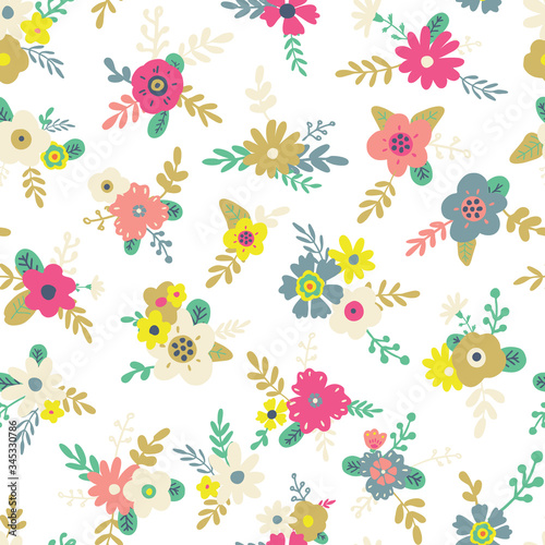 Flowers seamless pattern. Tile vector illustration of endless petals and flowers. © lubashka