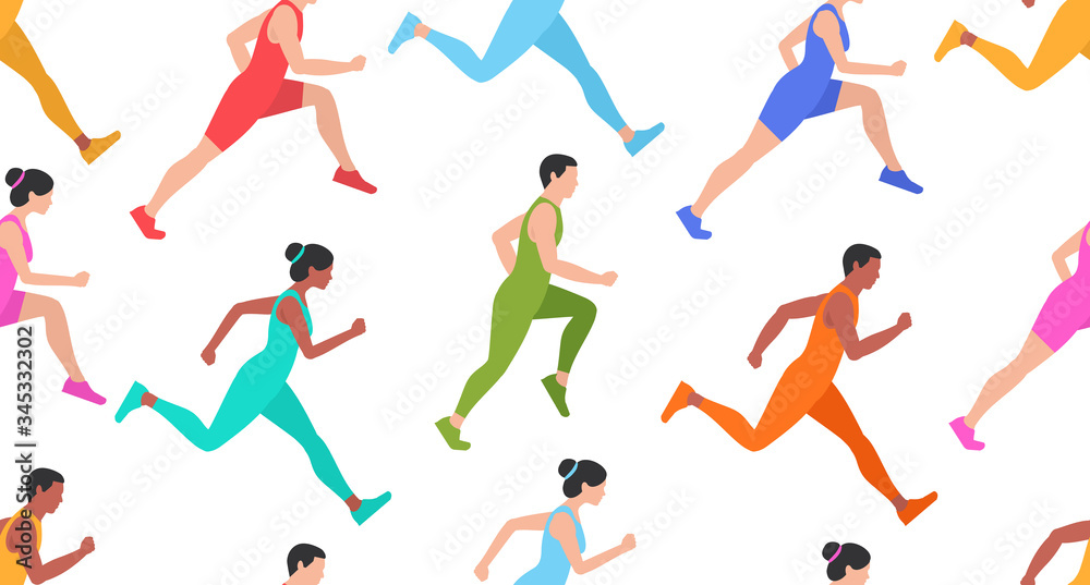 Seamless pattern with Jogging people. Flat Style. isolated on white background