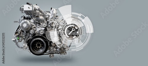 Fotografia Diesel engine with service symbol on gray background