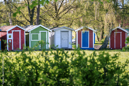Small beach houses in Ystad city in Skane, Sweden