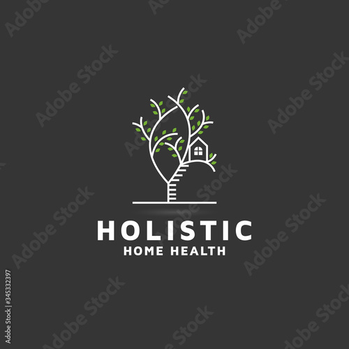 Minimalist tree house vector logo design photo