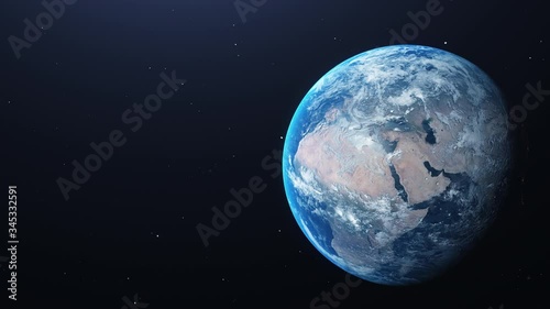 Space view of the Earth with cloud formation. Ultra realistic 3D animation. 4K