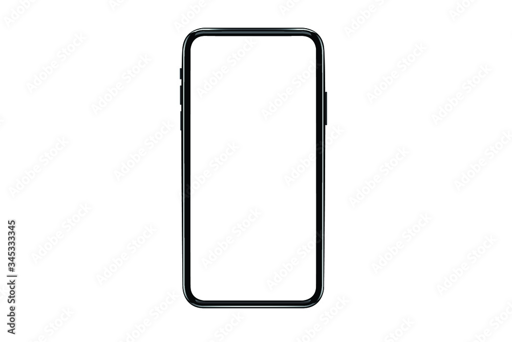 Smartphone mockup. New black frameless smartphone mockup with white screen. Isolated on white background. Based on high-quality studio shot. Smartphone frameless design concept. Smartphone mockup. New black frameless smartphone mockup with white screen. Isolated on white background. Based on high-quality studio shot. Smartphone frameless design concept.