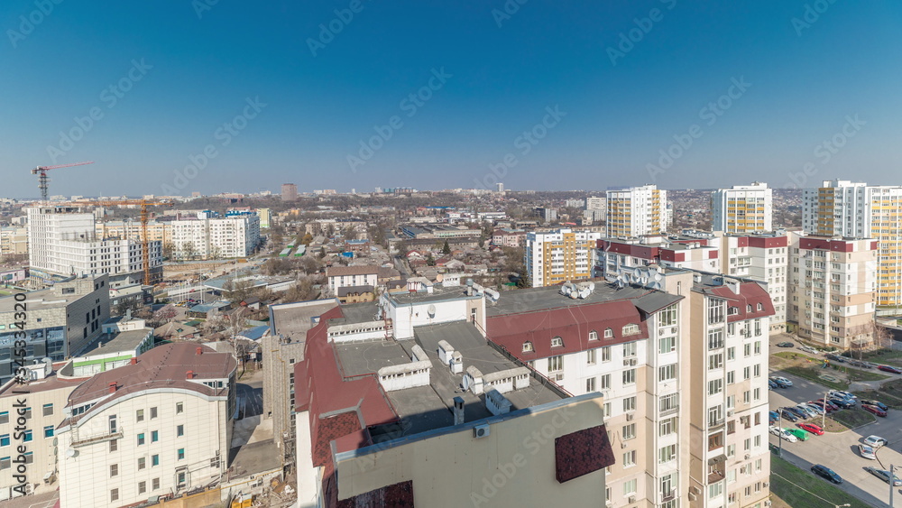 Kharkiv city from above timelapse. Aerial view of the city center and residential districts. Ukraine.