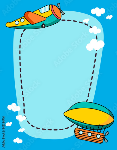 Border design with cartoon air transports illustration