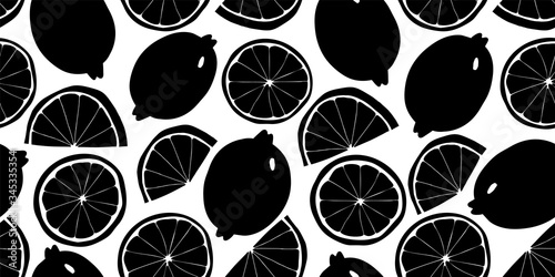 Orange seamless pattern. Hand drawn vector fruit illustration. Cartoon style design. Cute minimalistic citrus background.