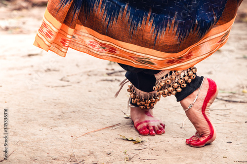 dance form indian classical feet with ghungru. close up, copy space. classical Indian culture and traditions