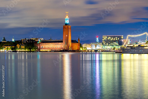 Stockholm. City Hall on the sunset.